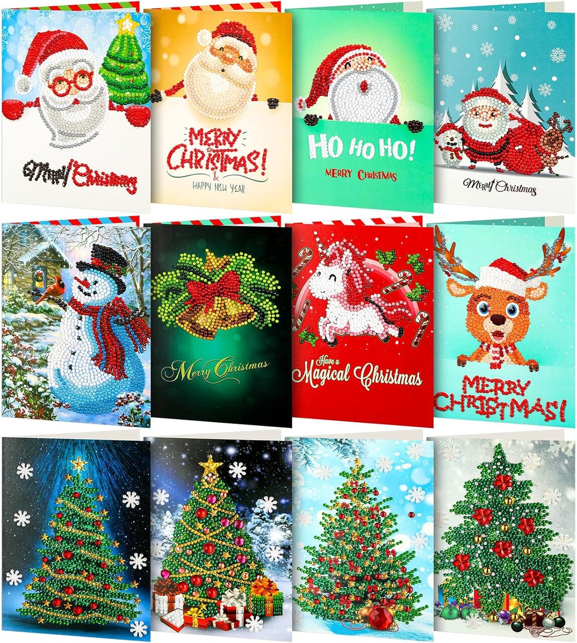 12 Pcs Diamond Painting Christmas Greeting Cards (Christmas) 10.63 x 7.48 x 1.97 inches